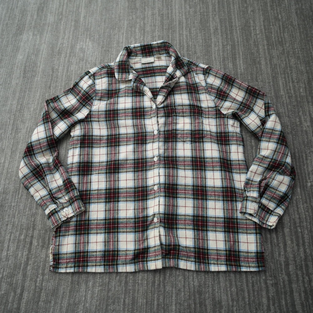 L.L. Bean White Plaid Button-Down Shirt with Black and Red Accents